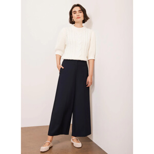 Mint Velvet Navy Cropped Wide Trousers